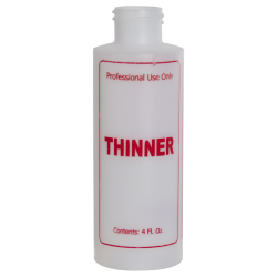 4 oz. Natural HDPE Cylinder Bottle with 24/410 Neck & Red "Thinner" Embossed (Caps Sold Separately)