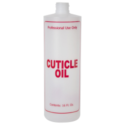 16 oz. Natural HDPE Cylinder Bottle with 24/410 Neck & Red "Cuticle Oil" Embossed (Caps Sold Separately)