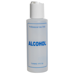 4 oz. Natural HDPE Cylinder Bottle with 24/410 White Disc Top Cap & Blue "Alcohol" Embossed