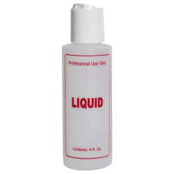 4 oz. Natural HDPE Cylinder Bottle with 24/410 White Disc Top Cap & Red "Liquid" Embossed