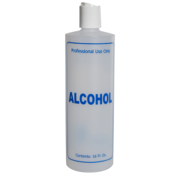 16 oz. Natural HDPE Cylinder Bottle with 24/410 White Disc Top Cap & Blue "Alcohol" Embossed