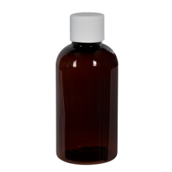 2 oz. Light Amber PET Traditional Boston Round Bottle with 20/400 White Ribbed Cap with F217 Liner