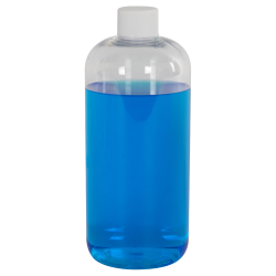16 oz. Clear PET Traditional Boston Round Bottle with 24/410 White Ribbed Cap with F217 Liner