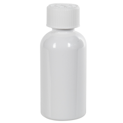 2 oz. White PET Traditional Boston Round Bottle with 20/400 White Ribbed CRC Cap with F217 Liner