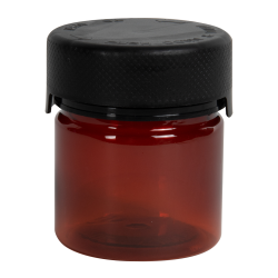 2 oz./60cc Amber PET Aviator Container with Black CR Cap & Seal