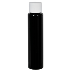 1 oz. Black Slim PET Cylinder Bottle with 20/410 White Ribbed Cap with F217 Liner