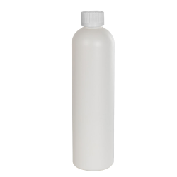 12 oz. White HDPE Cosmo Bottle with 24/410 White Ribbed CRC Cap with F217 Liner