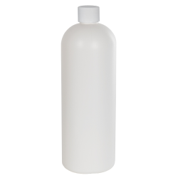 32 oz. White HDPE Tall Cosmo Bottle with 28/410 White Ribbed Cap with F217 Liner