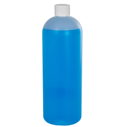 32 oz. Natural HDPE Tall Cosmo Bottle with 28/410 White Ribbed Cap with F217 Liner