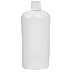 4 oz. White PET Cosmo Oval Bottle with 20/410 White Ribbed CRC Cap with F217 Liner