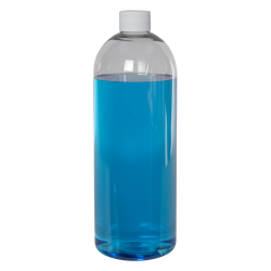 32 oz. Cosmo High Clarity PET Round Bottle with 28/410 White Ribbed Cap with F217 Liner