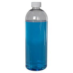 32 oz. Cosmo High Clarity PET Round Bottle with 28/410 White Ribbed CRC Cap with F217 Liner