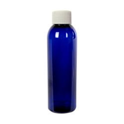 4 oz. Cobalt Blue PET Cosmo Round Bottle with 20/410 White Ribbed Cap with F217 Liner