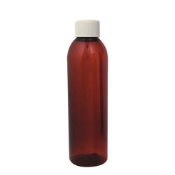 4 oz. Light Amber PET Cosmo Round Bottle with 24/410 White Ribbed Cap with F217 Liner