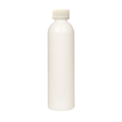 8 oz. White PET Cosmo Round Bottle with 24/410 White Ribbed CRC Cap with F217 Liner
