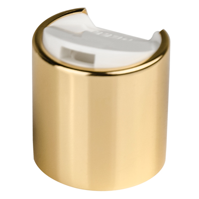 24/410 Gold & White Polypropylene Dispensing Disc-Top Cap with 0.310" Orifice