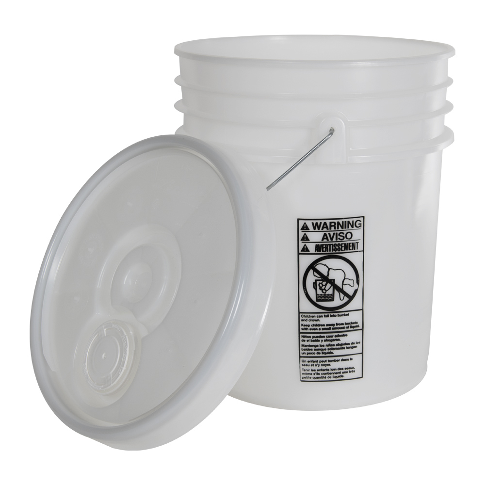 UN Rated Natural 5 Gallon Bucket w/Metal Handle & Lid w/Rieke Pour Spout