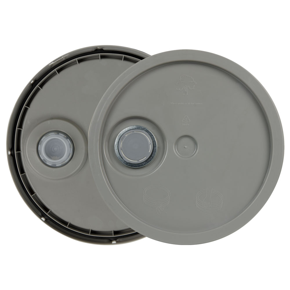 31/2 to 51/4 Gallon Gray HDPE Economy Round Bucket Lid with Pour
