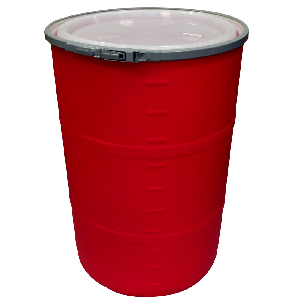 55 Gallon Red Open Head Drum 25.625" Dia. with Band x 35" Hgt. U.S