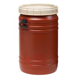 19.8 Gallon Brown UN Rated Open Drum with Beige Lid & Hand Grip