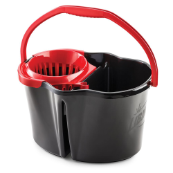 Black 4 Gallon Clean & Rinse Bucket with Wringer & Red Handle