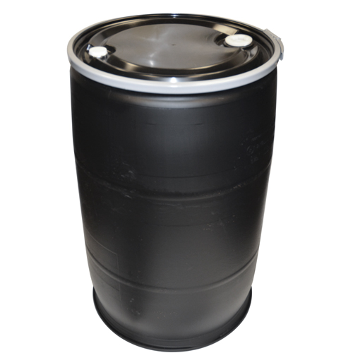 55 Gallon Open Top Black Poly Drum with Sidelever Lockband & Lid U.S