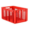 24" L x 16" W x 12-1/2" Hgt. Red Container with Mesh Sides & Solid Base
