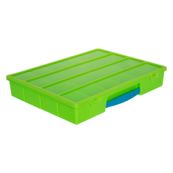 Lime Large Organizer Case with Clear Lid & Red Handle - 13-1/4" L x 10-1/2" W x 2" Hgt.