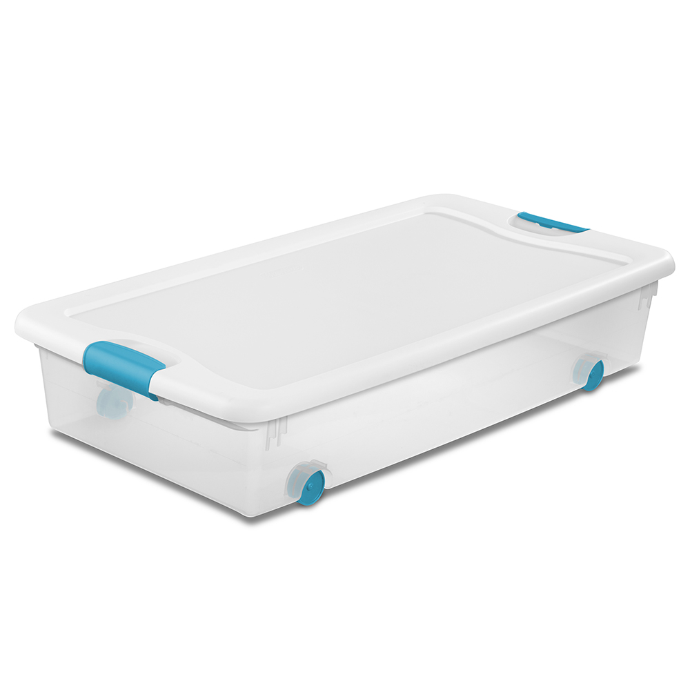 56 qt. Sterilite® Wheeled Latch Box with White Lid & Blue Handles U.S