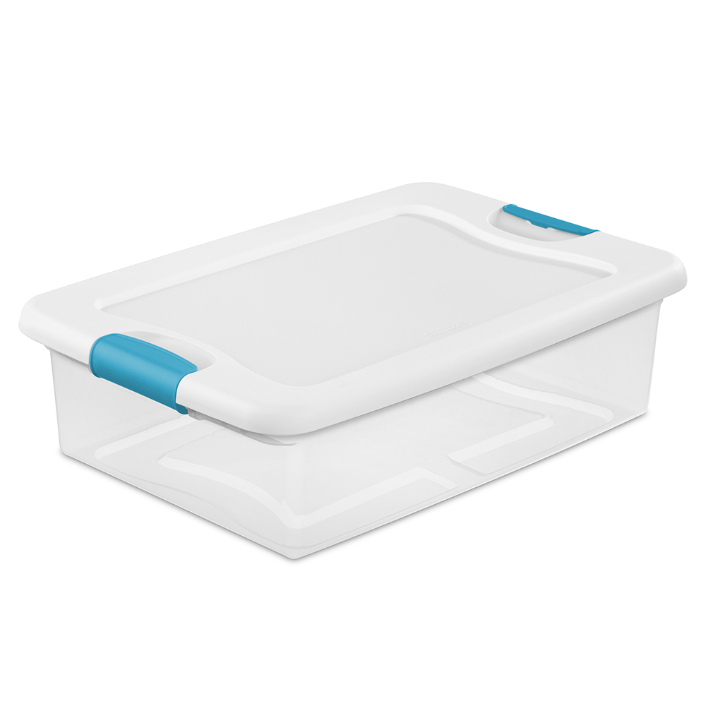 32 qt. Sterilite® Latch Box with White Lid & Blue Handles U.S