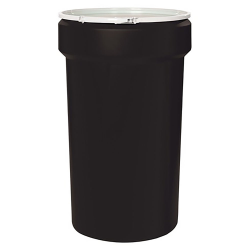 55 Gallon Black Open Head Poly Drum with Plastic Lever-Lock Ring