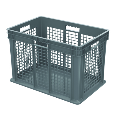 24" L x 16" W x 16" Hgt. Akro-Mils® Straight-Walled Gray Container w/Mesh Sides & Solid Base