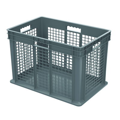 24" L x 16" W x 16" Hgt. Akro-Mils® Straight-Walled Gray Container w/Mesh Sides & Solid Base