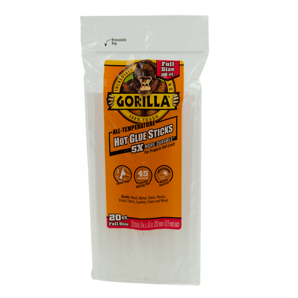8" Full Gorilla Hot Glue Sticks Bag of 20 U.S. Plastic Corp.