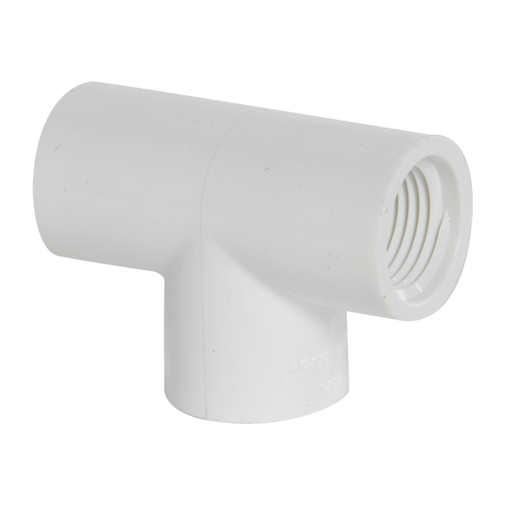 1/2" Schedule 40 White PVC Threaded Tee