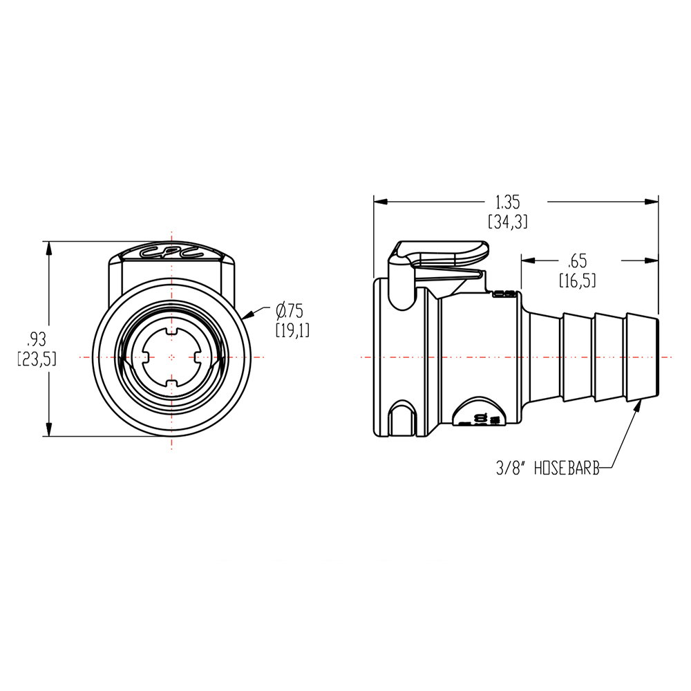 3/8" In-line Hose Barb APC Series Acetal Female Coupling Body - Straight Thru (Insert Sold Separately)