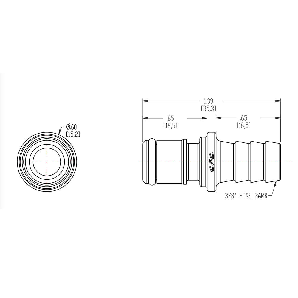 3/8" In-line Hose Barb APC Series Acetal Male Insert - Straight Thru (Body Sold Separately)