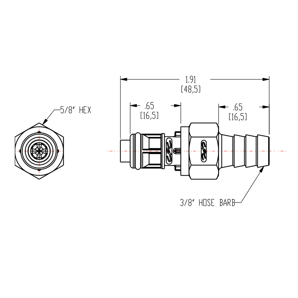 3/8" In-line Hose Barb EFC Series Insert - Shutoff (Body Sold Separately)