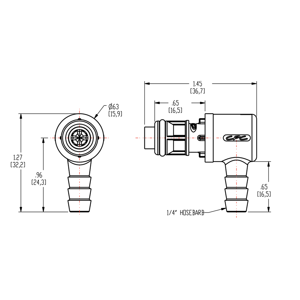 1/4" Hose Barb EFC Series Elbow Insert - Shutoff (Body Sold Separately)