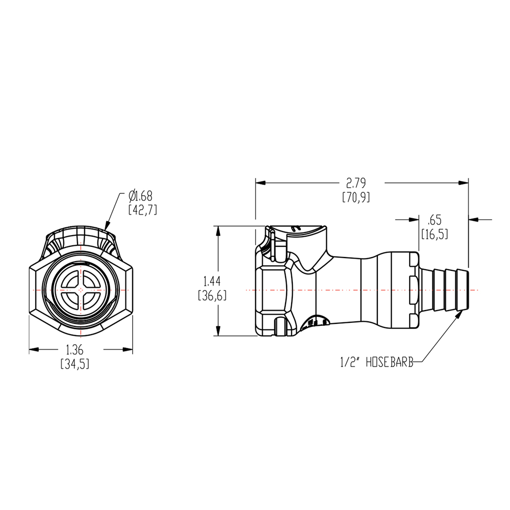 1/2" In-Line Hose Barb HFC 12 Series Polypropylene Coupling Body - Straight Thru (Insert Sold Separately)