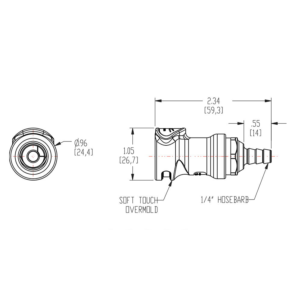 1/4" ID In-Line Hose Barb NS4 Series Polypropylene Non-Spill Coupling Body (Insert Sold Separately)