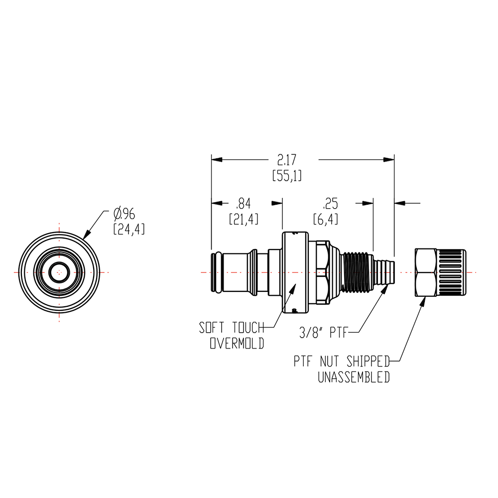 3/8" OD x 1/4" ID In-Line Ferruless NS4 Series Polypropylene Non-Spill Coupling Insert (Body Sold Separately)