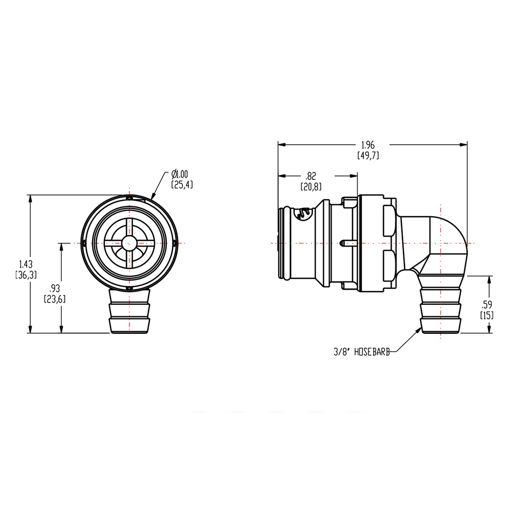 3/8" Hose Barb HFC 12 Series Polypropylene Elbow Coupling Insert - Straight Thru (Body Sold Separately)