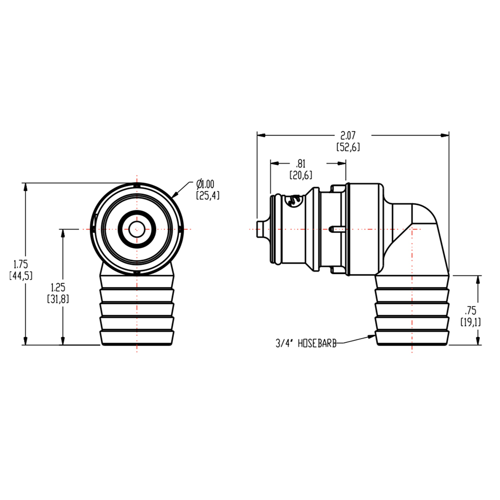 3/4" Hose Barb HFC 12 Series Polypropylene Elbow Coupling Insert - Shutoff (Body Sold Separately)