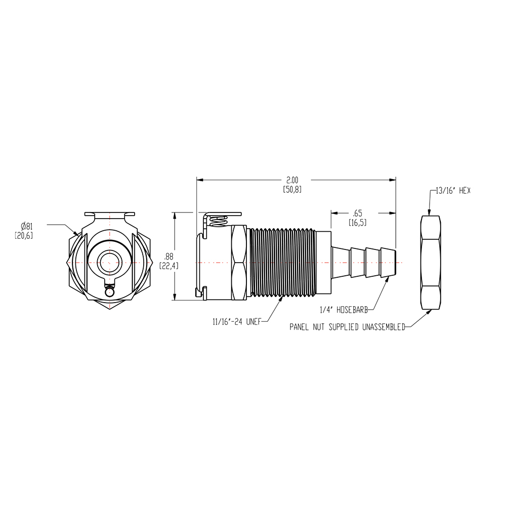 1/4" Hose Barb LC Series Chrome-Plated Brass Panel Mount Coupling Body - Straight Thru (Insert Sold Separately)