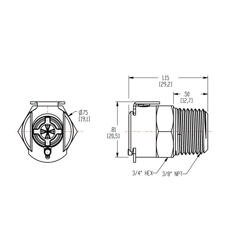 3/8" MNPT In-Line LC Series Chrome-Plated Brass Coupling Body - Shutoff (Insert Sold Separately)