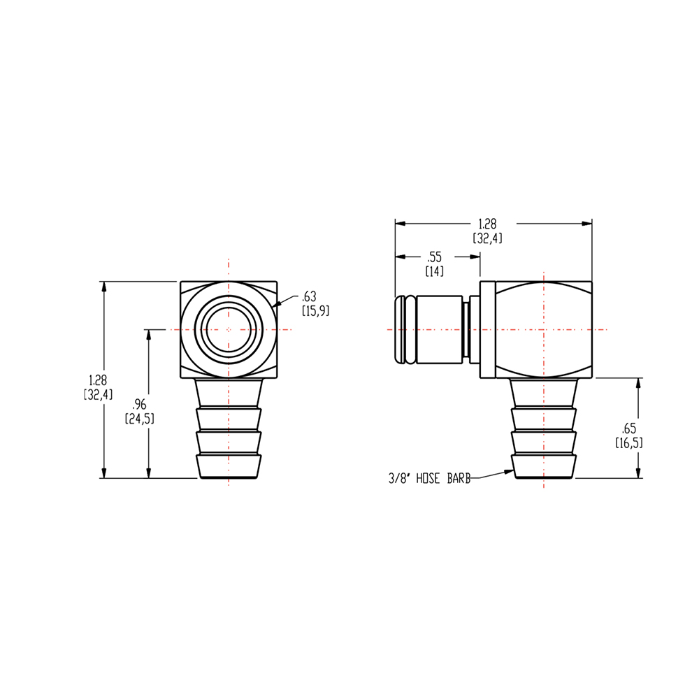 3/8" In-Line Hose Barb LC Series Chrome-Plated Brass Elbow Coupling Insert - Straight Thru (Body Sold Separately)