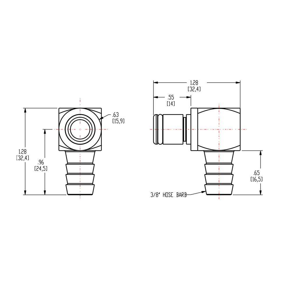 3/8" Hose Barb LC Series Chrome-Plated Brass Elbow Coupling Insert - Shutoff (Body Sold Separately)