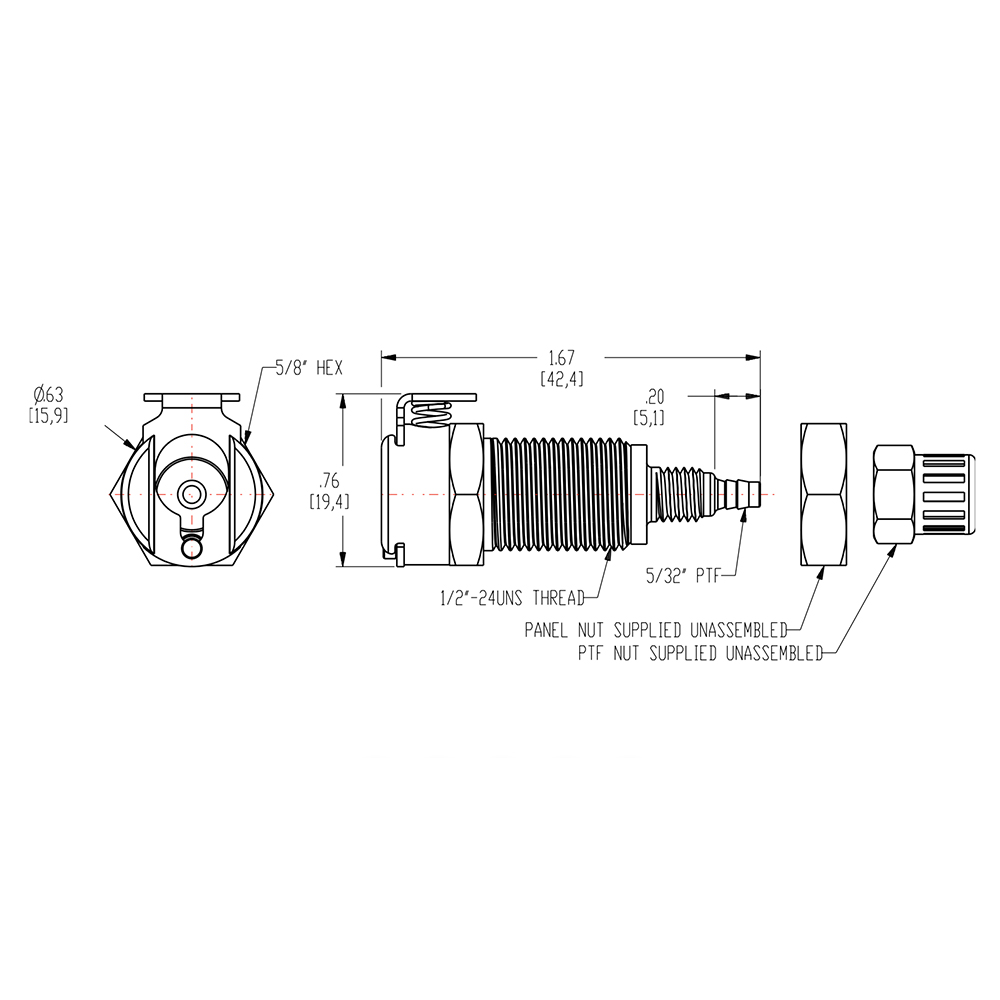 5/32" In-Line Ferruleless PTF MC Series Chrome-Plated Brass Panel Mount Body - Straight Thru (Insert Sold Separately)