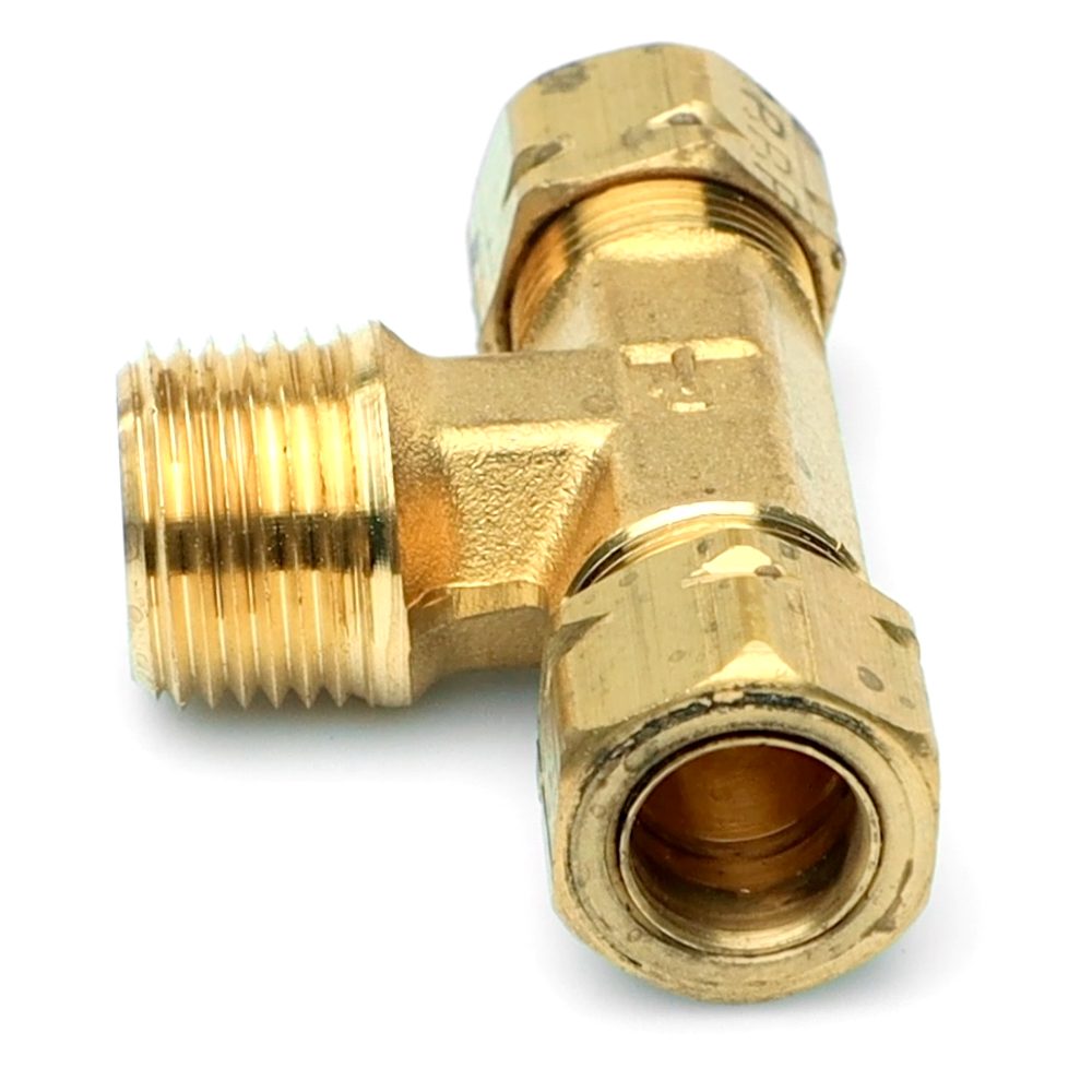 3/8" Tube x 3/8" Tube x 3/8" MPT Brass Compress-Align® Male Branch Tee